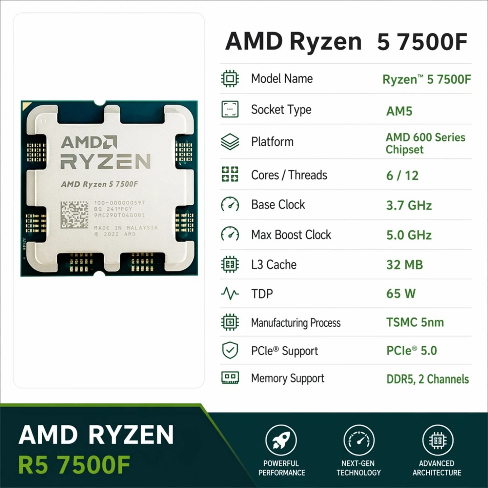 AMD R5 7500F Ryzen 5 7500F Zen - Amd Cpu Ryzen 5 recensie en prijs